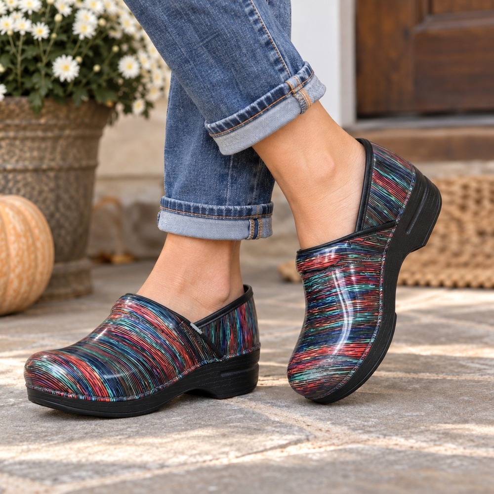 Dansko Professional XP Clogs Patent Multicolor Striped Women's EU 38 US 7.5-8